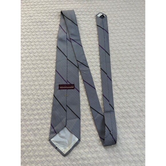 Nordstrom Tie Men's Designer Necktie Black White Houndstooth 100% Silk‎ England - Picture 1 of 7